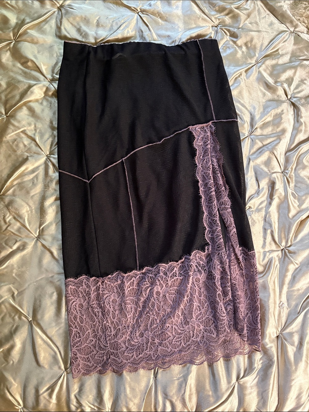 Free People Black Skirt with Lavender Lace Trim by